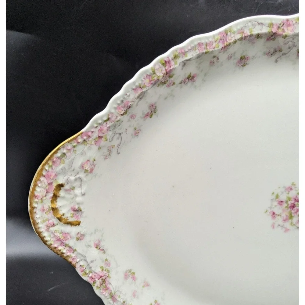 Vintage Havilland Limoges Pink Rose Floral Oval Serving Platter 14